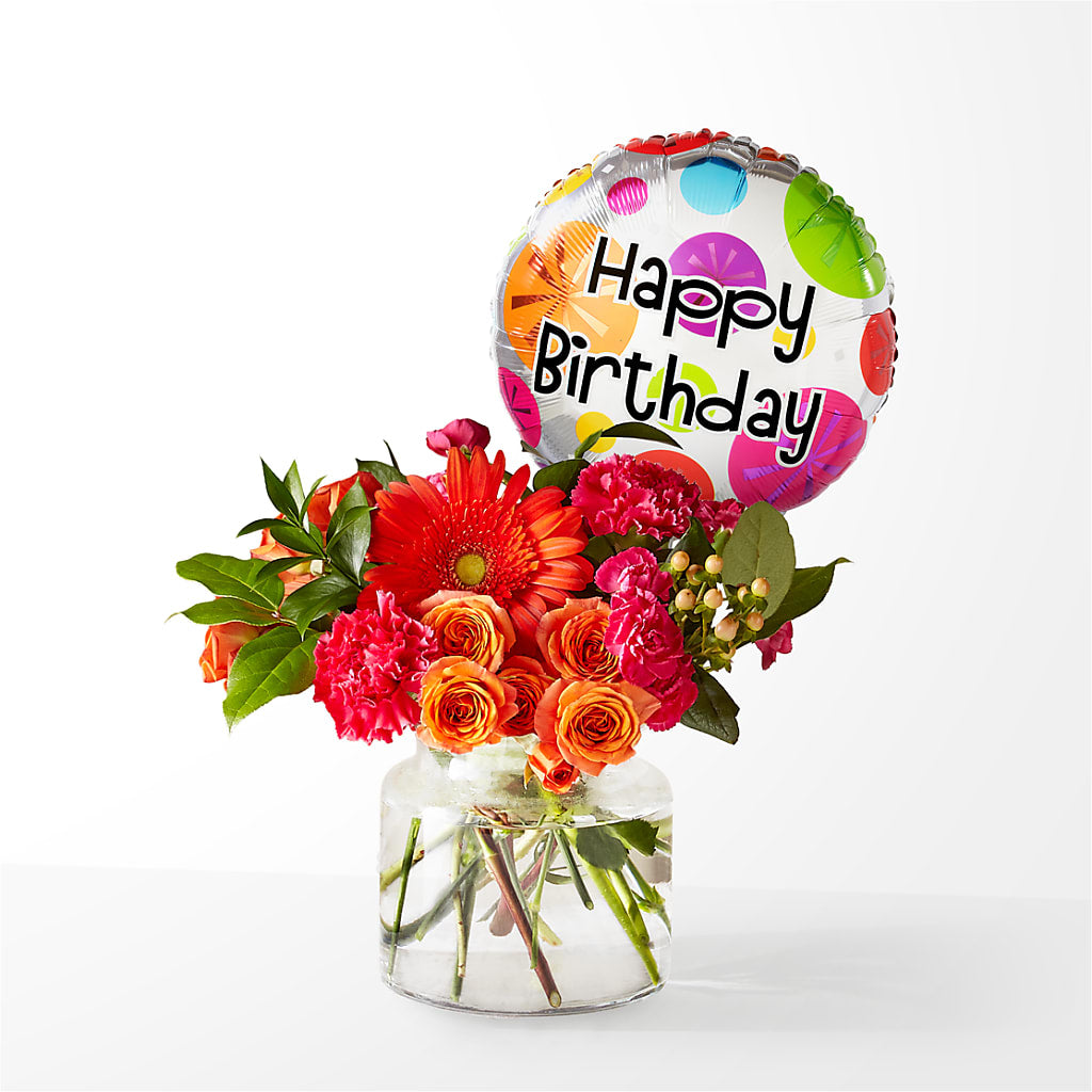 Fiesta Bouquet with Birthday Balloon – Princess Flowers, Las Vegas NV