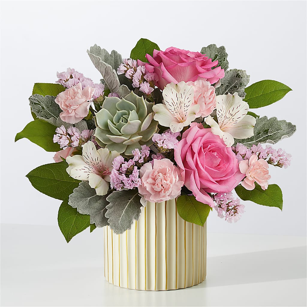 Dusty Rose Bouquet with Ivory Vase – Princess Flowers, Las Vegas NV