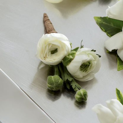 White Ranunculus Boutonniere –  Princess Flowers, Las Vegas NV